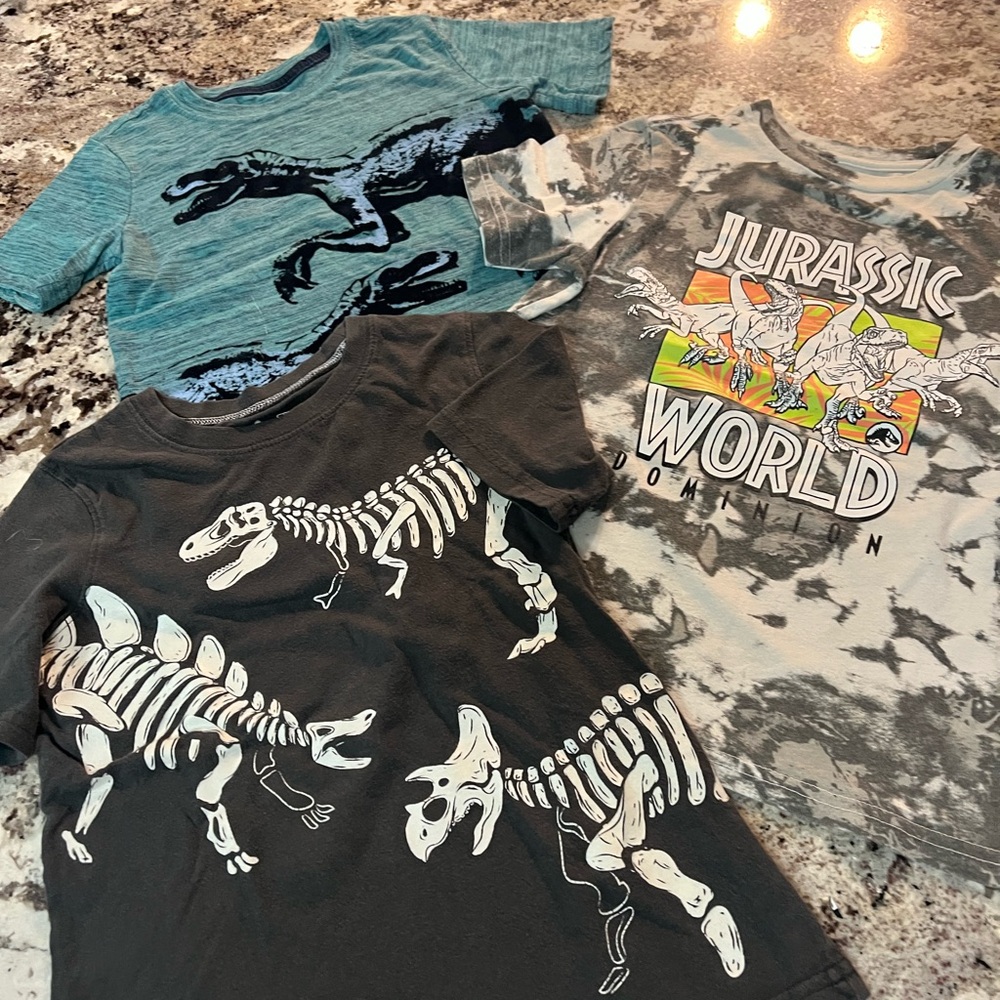 Bundle of 3 Kids Dinosaur T-Shirts - Blue, Gray, Black